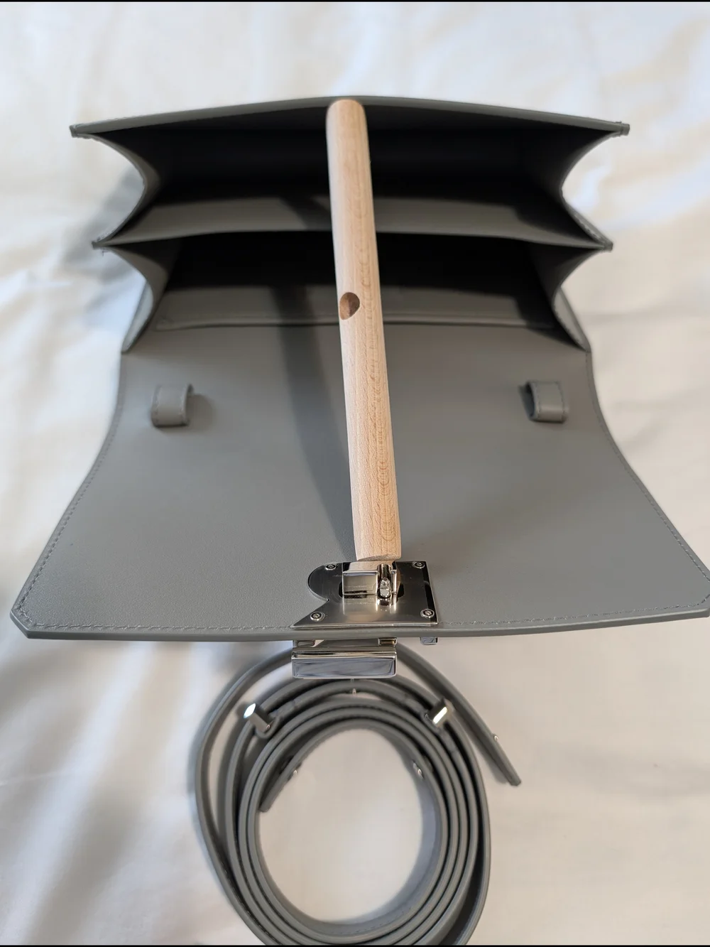 Ralph Lauren Gray Smooth Leather Top-Handle Crossbody with Silver RL Hardware
